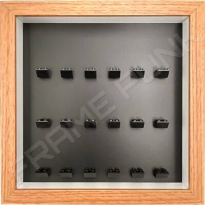 FRAMEPUNK black background and black mounts display frame compatible with 18 Lego minifigures (Oak)