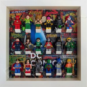 LEGO DC Comics minifigure display frame in White with minifigures