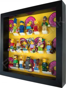 LEGO The Simpsons Minifigures Series 1 & 2 Donuts display frame (black) with The Simpsons series 1 minifigures Side View