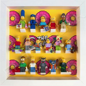 LEGO The Simpsons Minifigures Series 1 & 2 Donuts display frame (white) with The Simpsons series 1 minifigures