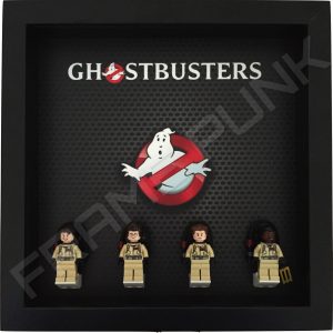 Lego Ghostbusters display frame with minifigures