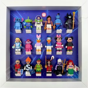 FRAMEPUNK white display frame compatible with LEGO Disney Minifigures Series 1 (Starry) with minifigures