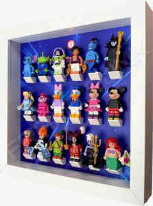 FRAMEPUNK white display frame compatible with LEGO Disney Minifigures Series 1 (starry) Side View with minifigures