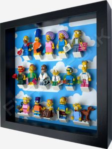 FRAME PUNK display frame compatible with LEGO The Simpsons Minifigures Series 1 & 2 - Clouds (black) with Series 2 minifigures. Side view