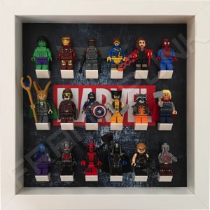 Marvel Steel White frame display with minifigures