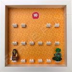 Lego minifigures series 10 display frame showing how the Librarian and Medusa minifigures fit within