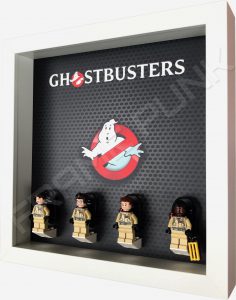 Lego Ghostbusters minifigure display frame (white) with minifigures side view