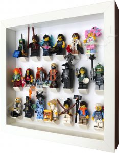 LEGO Ninjago Movie Minifigures Series display frame (All White) with minifigures Side View