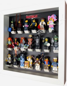 LEGO Ninjago Movie Minifigures Series display frame (black fade) with minifigures Side View