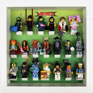 LEGO Ninjago Movie Minifigures Series display frame (green fade) with minifigures