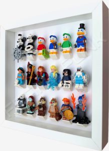 FRAMEPUNK All white display frame compatible with LEGO Disney Minifigures Series 2 Side View with minifigures