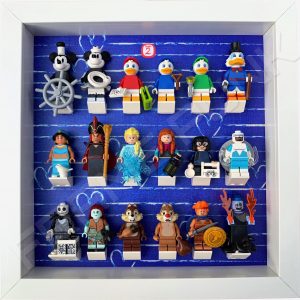FRAMEPUNK white display frame compatible with LEGO Disney Minifigures Series 2 (Heart) with minifigures