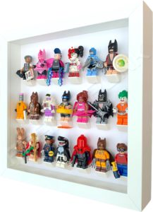FRAMEPUNK all white display frame compatible with LEGO Batman Movie Minifigures Series 1 & 2 (displaying series 1) Side view