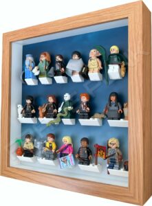 FRAMEPUNK Harry Potter Lego Minifigures Series 1 Display Frame (Oak) Side view with minifigures