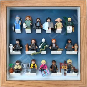 FRAMEPUNK Harry Potter Lego Minifigures Series 1 Display Frame (Oak) with minifigures