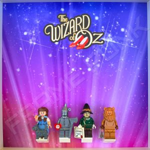 FRAMEPUNK display showing LEGO Wizard of Oz Minifigures