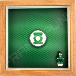 FRAMEPUNK superhero display compatible with single LEGO Green Lantern minifigure (Oak) With minifigure