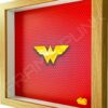 FRAMEPUNK superhero display compatible with single LEGO Wonder Woman minifigure (Oak) Side view