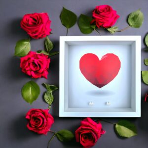 FRAMEPUNK Heart:Love background and white brick mounts display frame compatible with 2 Lego minifigures, white frame