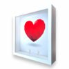 FRAMEPUNK Heart:Love background and white brick mounts display frame compatible with 2 Lego minifigures, white frame, side view