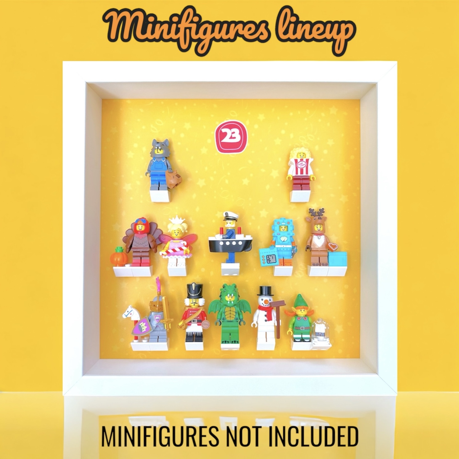 FRAMEPUNK LEGO Minifigures Series 23 Display with minifigures lineup, White Frame