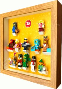 FRAMEPUNK Lego Minifigures Series 23 Display Frame (Oak) with minifigures - Side view