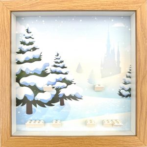 FRAMEPUNK Festive Christmas background and white brick mounts display frame compatible with 6 Lego minifigures