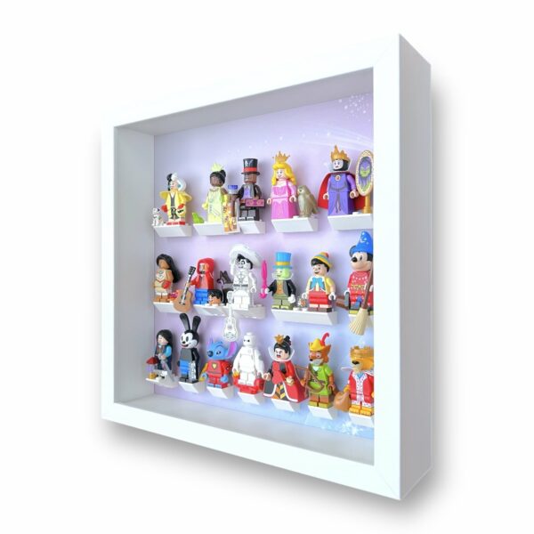 FRAMEPUNK Lego Disney 100 Minifigures Series 3 Display White Frame with minifigures side view