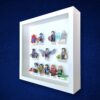 FRAMEPUNK LEGO Marvel Studios Minifigures Series 1 white display, white frame, side view, showing minifigures