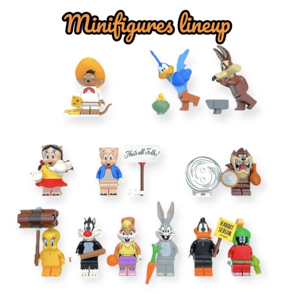 LEGO Looney Tunes minifigures series line up for Frame Punk Display