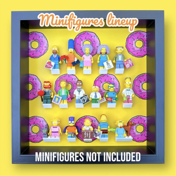 FRAMEPUNK LEGO The Simpsons Minifigures Series 1 or 2 Display Frame (Donuts/Black), showing lineup for series 2