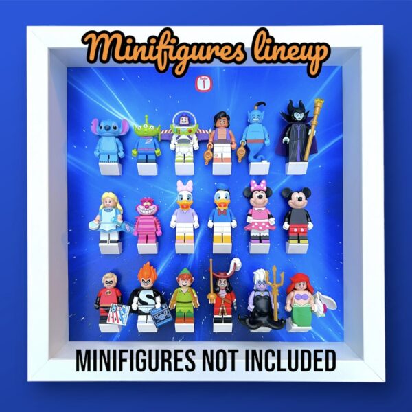 FRAMEPUNK Lego Disney Minifigures Series 1 Display White Frame With Minifigures lineup instructions