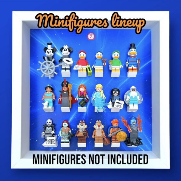 FRAMEPUNK Lego Disney Minifigures Series 2 Display White Frame With Minifigures lineup instructions