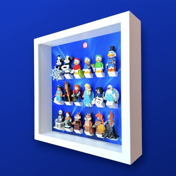 FRAMEPUNK Lego Disney Minifigures Series 2 Display White Frame With Minifigures, side view