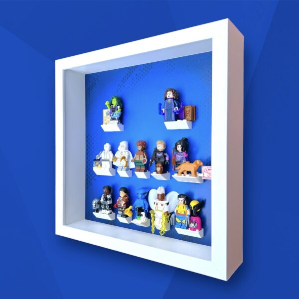 FRAMEPUNK Lego Marvel Studios Minifigures Series 2 Display White Frame with minifigures side view