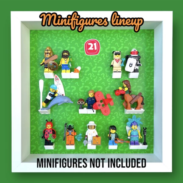 FRAMEPUNK LEGO Minifigures Series 21 Display with minifigures lineup, White Frame