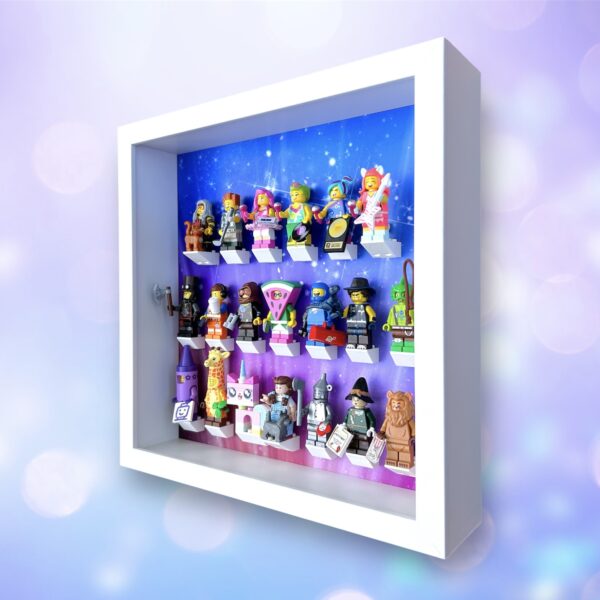 FRAMEPUNK LEGO Movie Minifigures Series 2 Display with minifigures lineup, side view, White Frame