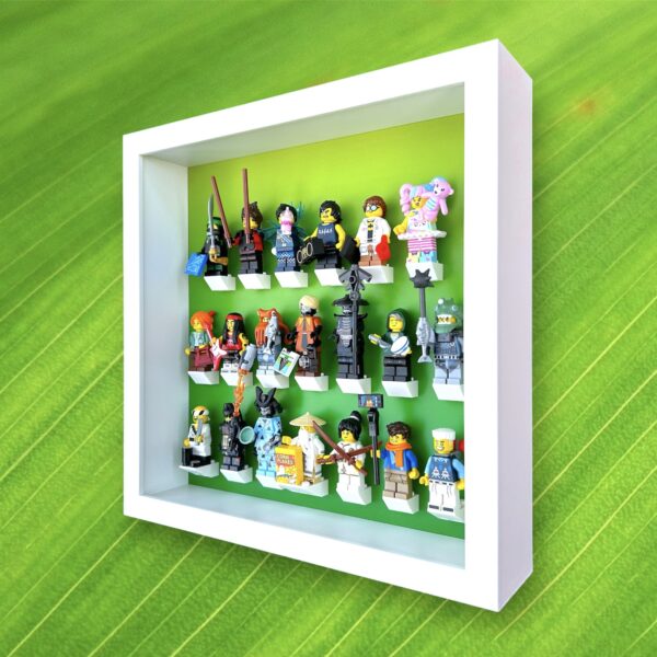 FRAMEPUNK LEGO Ninjago Movie Minifigures Series Display with minifigures, side view, white frame