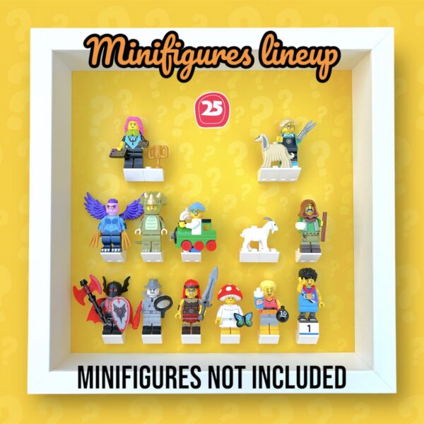 FRAMEPUNK LEGO Minifigures Series 25 Display with minifigures lineup, White Frame