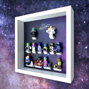 FRAMEPUNK LEGO Minifigures Series 26 Display with minifigures lineup, side view, White Frame