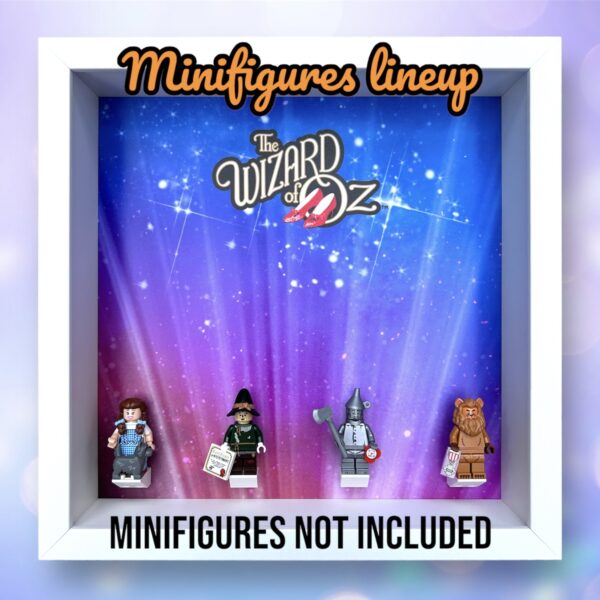 FRAMEPUNK Wizard of Oz LEGO Movie Minifigures Series 2 Display with minifigures lineup, White Frame