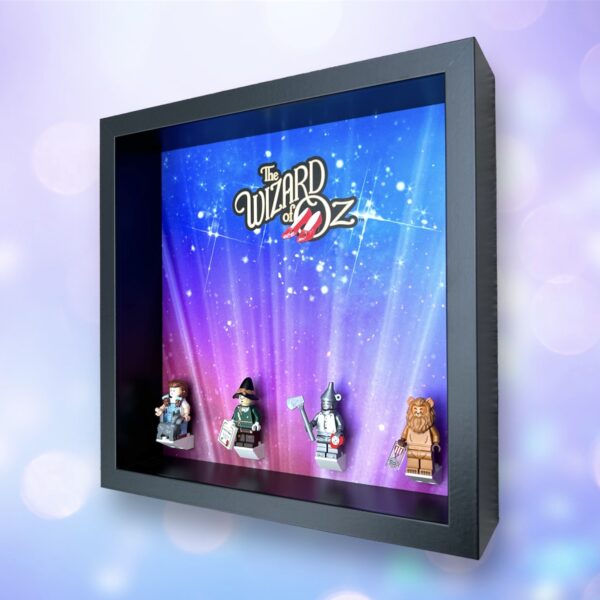 FRAMEPUNK Wizard of Oz LEGO Movie Minifigures Series 2 Display with minifigures lineup, side view, Black Frame