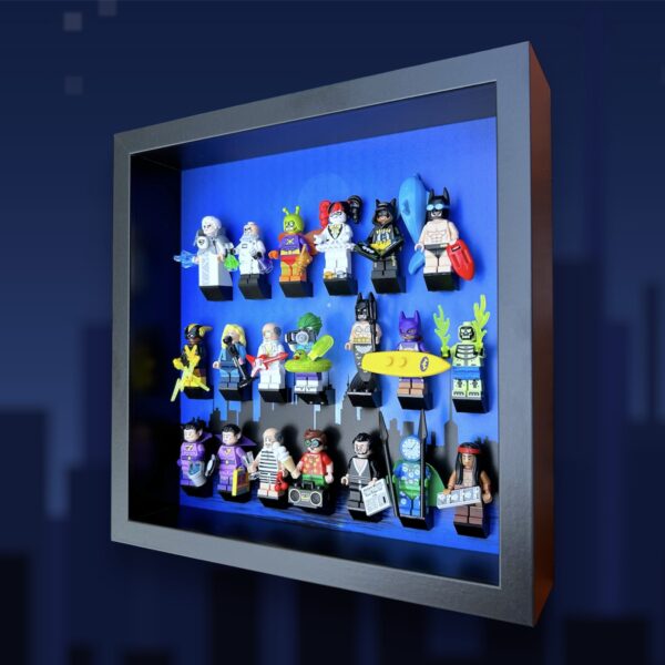 FRAMEPUNK LEGO Batman Movie Minifigures Series 1 or 2 Display Frame (Black City), showing lineup for series 2, side view