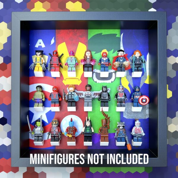 FRAMEPUNK LEGO MARVEL Minifigures Display Frame (Black), showing minifigures