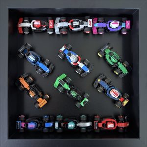LEGO F1 Collectible Race Cars 71049 Display Case complete with collection, by FRAMEPUNK, All black