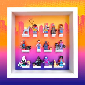 FRAME PUNK LEGO Spider-Man Across the Spider-Verse 71050 Minifigures Series Display, White Frame with minifigures, Front Facing