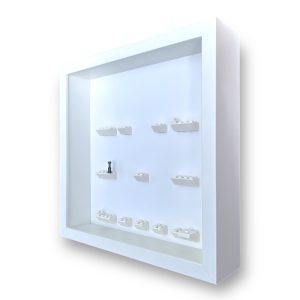 FRAMEPUNK LEGO Marvel Studios Minifigures Series 1 white display, white frame, side view