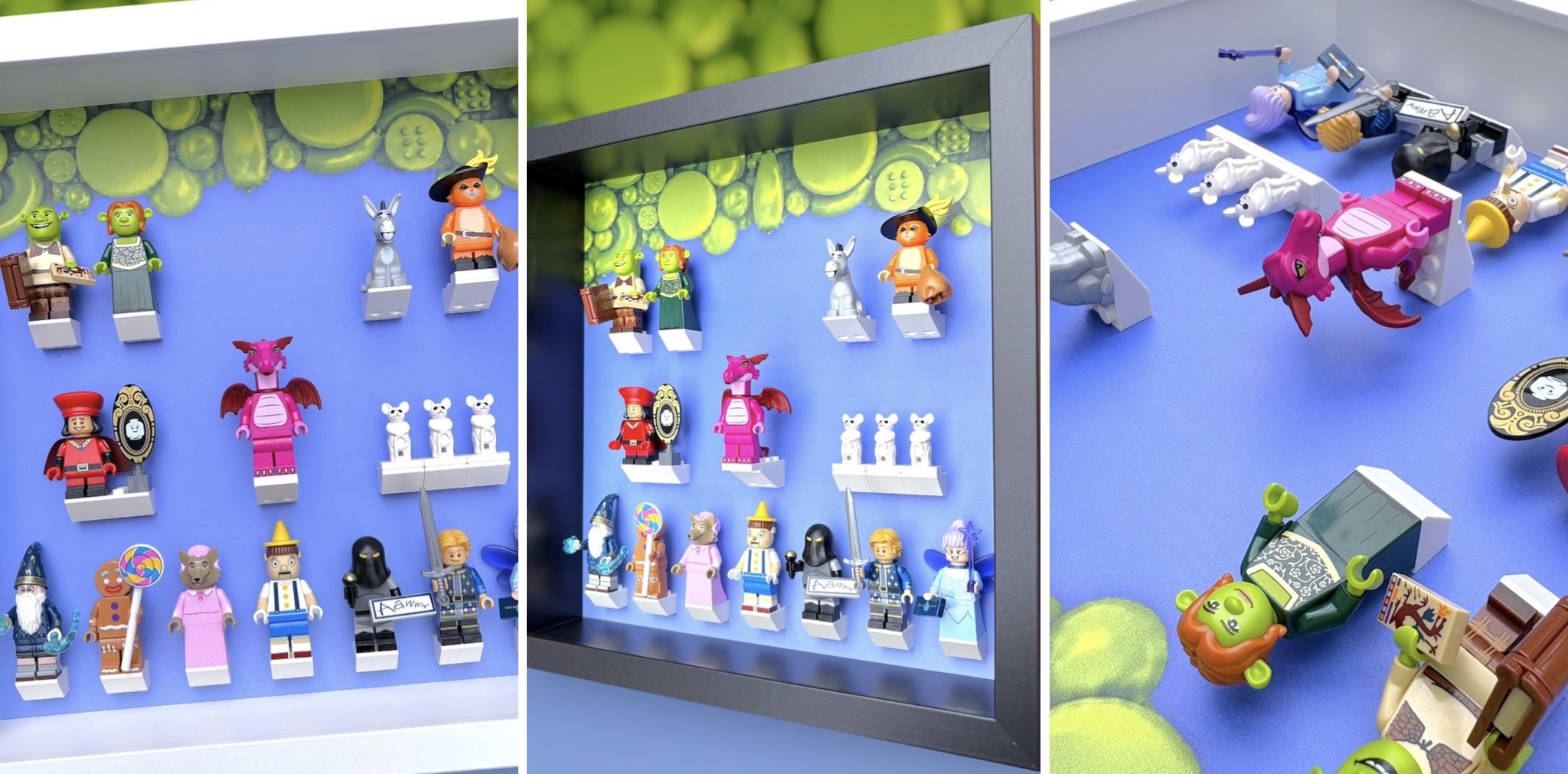 LEGO Shrek minifigure series display collage