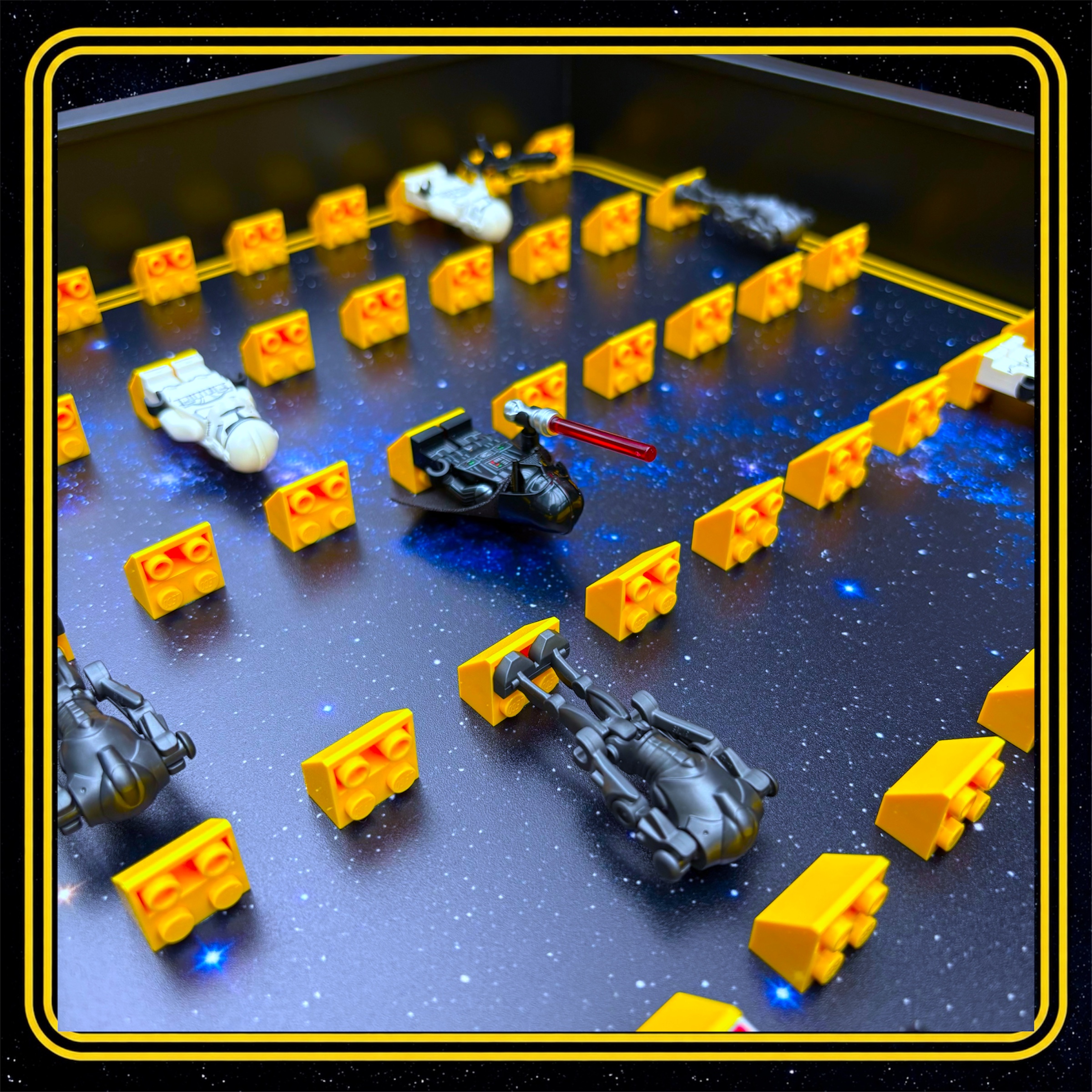 FRAMEPUNK 50 LEGO Star Wars Themed Minifigures Display Frame (Black) Depth view - showing minifigures