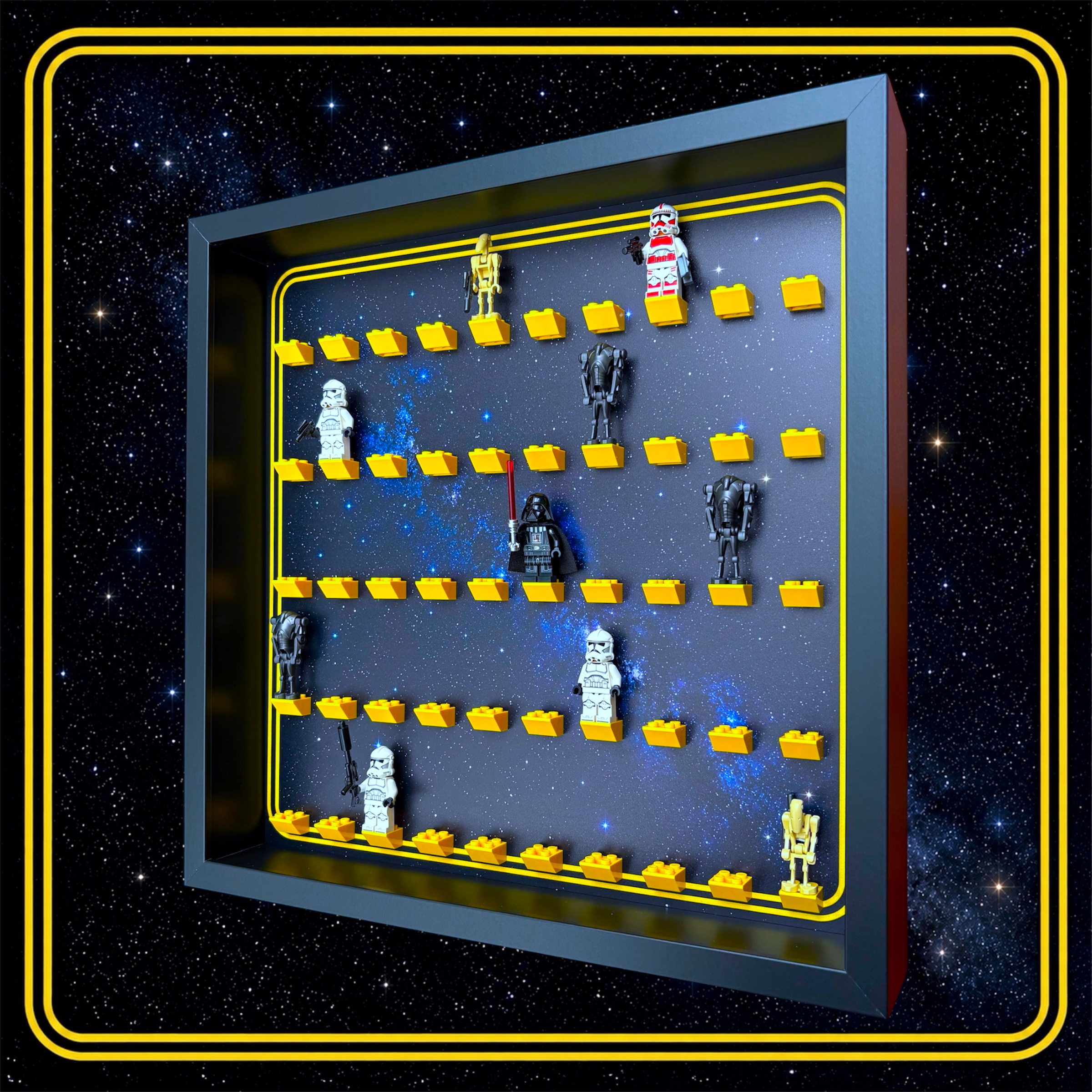 FRAMEPUNK 50 LEGO Star Wars Themed Minifigures Display Frame (Black) Side view - showing minifigures
